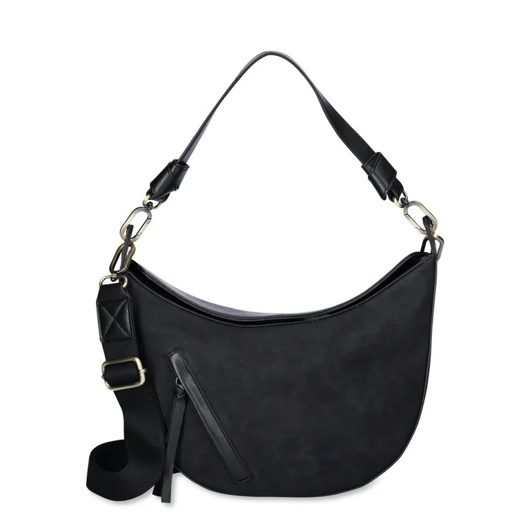 Time and Tru Women's Selena Hobo Crossbody Bag, Black | Walmart (US)