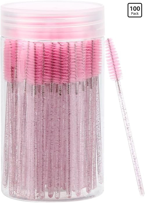 100 Pcs Disposable Mascara Wands, Crystal Eyebrow Spoolies Brush for Eyelash Extensions, Pink Las... | Amazon (US)