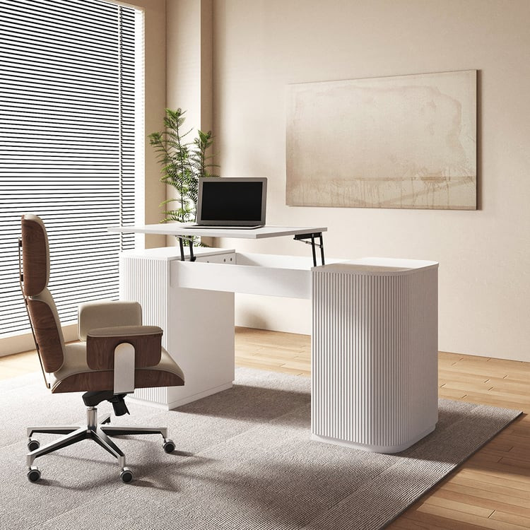 Modern white sitting desk with 2 drawers and storage computer desk 150 cm | Homary | Homary