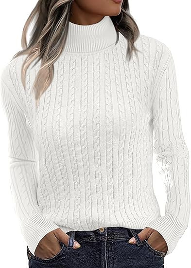 Zeagoo Womens Sweaters 2025 Turtleneck Cable Knit Long Sleeve Pullover Cute Fitted Trendy Basic F... | Amazon (US)