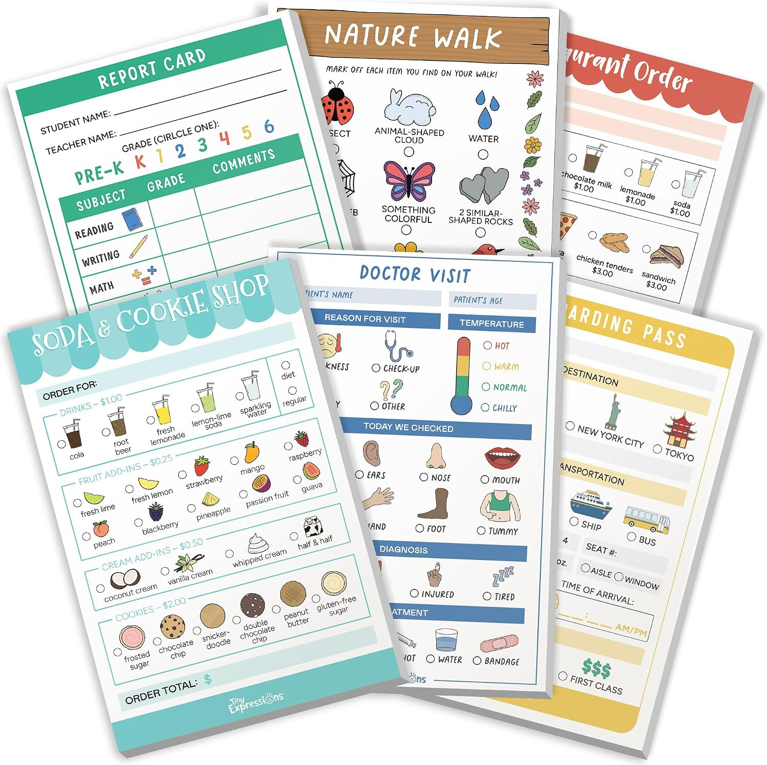 Pretend Play Notepads - 6-Pack Kids Play Pads | Amazon (US)