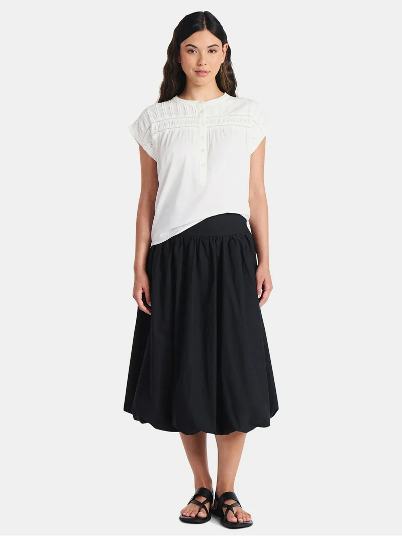 Time and Tru Women's Pintuck Blouse with Short Sleeves, Sizes XS-XXXL | Walmart (US)