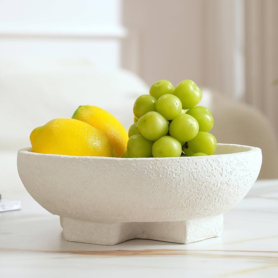 Beige Decorative Bowl, Large Fruit Bowl for Kitchen Counter, Resin Pedestal Key Bowls for Entrywa... | Amazon (US)