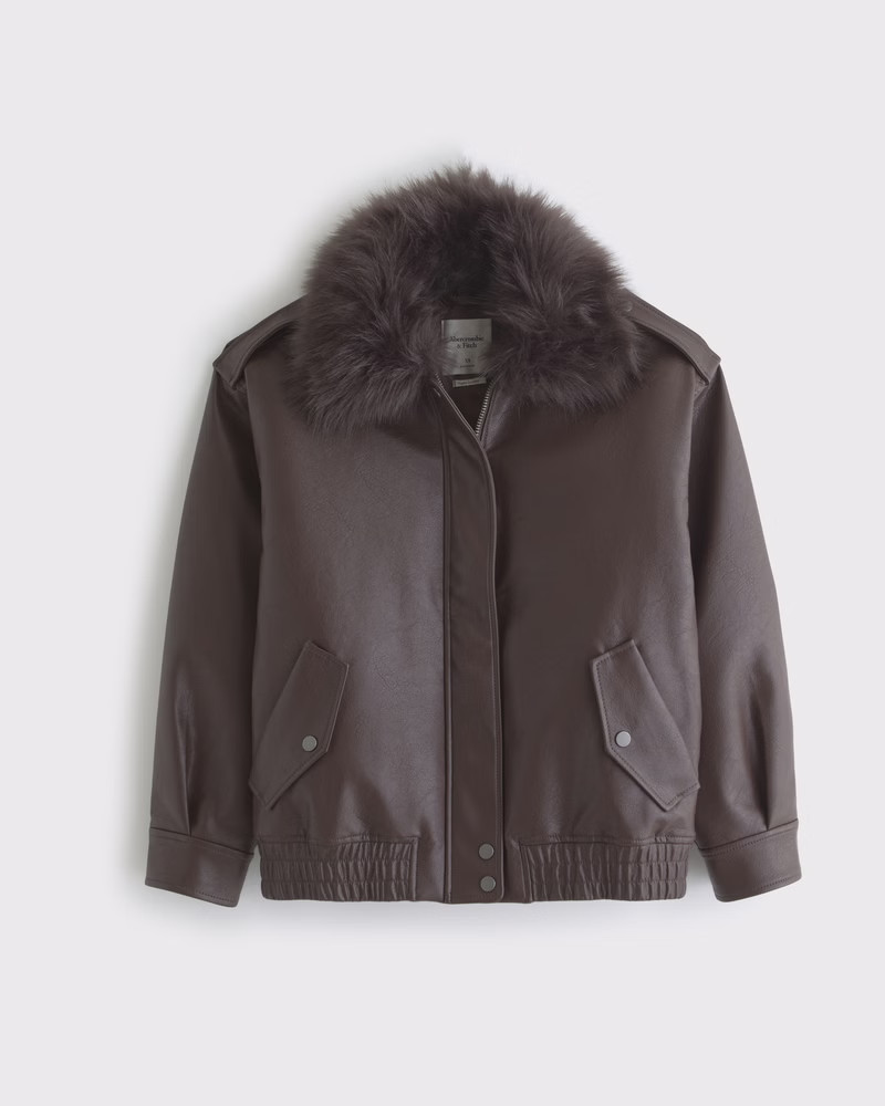 Removable Collar Vegan Leather Bomber Jacket | Abercrombie & Fitch (UK)