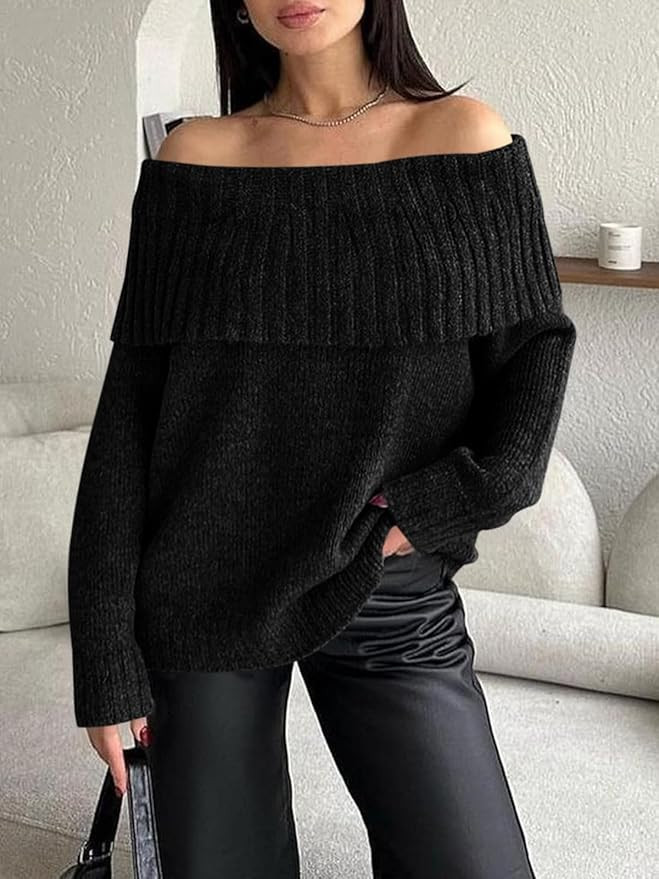 Saodimallsu Womens Off The Shoulder Sweaters Long Sleeve Slouchy Knitted Casual Loose Fall Trendy... | Amazon (US)