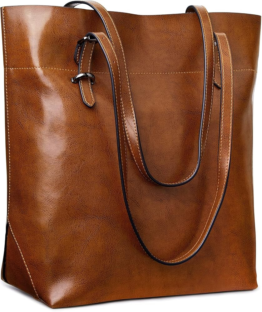 S-ZONE Vintage Genuine Leather Tote Shoulder Bag Handbag Big Large Capacity Upgraded 2.0 | Amazon (US)