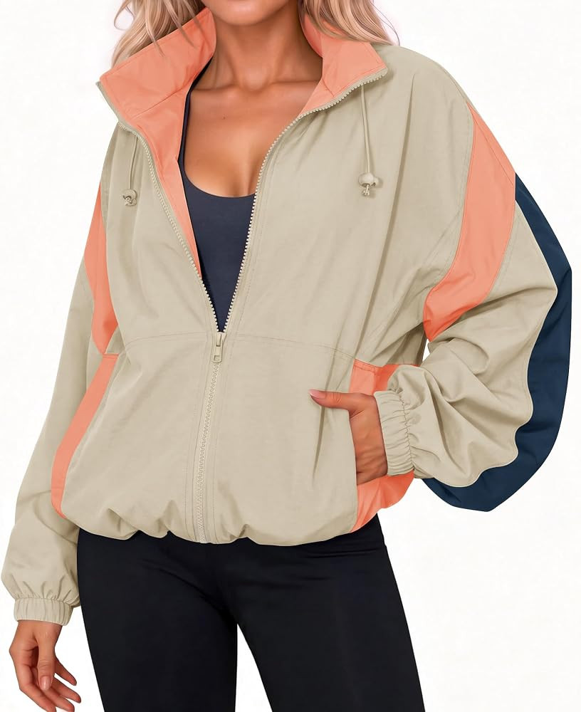 Yousify Womens Lightweight Windbreaker Outdoor Hiking Hooded Casual Jacket | Amazon (US)