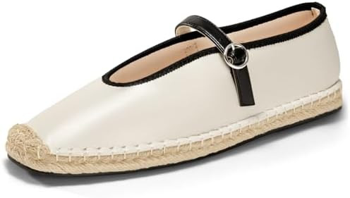 Coutgo Womens Espadrilles Mary Jane Flats Closed Sqaure Toe Mesh Ballet Flats Comfortable Dress S... | Amazon (US)