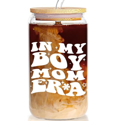 Pfkfo In My Boy Mom Era Cup - 16oz Glass Cup with Lid and Straw, Gift for Moms, Pregnant Moms, Drinking Cup for Christmas and Mother's Day | Amazon (US)