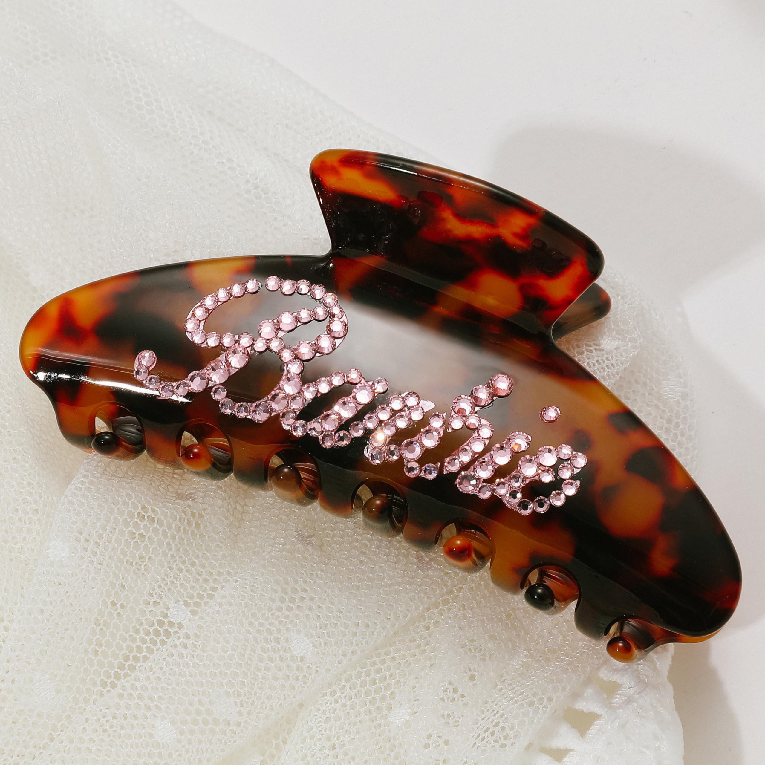 Personalized Rhinestone Hair Claw Barrettes - Custom Name/Number, French Design Cellulose Acetate Clips for Women & Girls (Tortoise, 4") | Amazon (US)