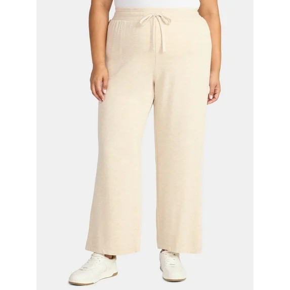 Terra & Sky Women's Plus Size Knit Wide Leg Pants, 28" Inseam, Sizes 0X-5X | Walmart (US)