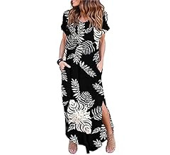 Women Summer Casual Maxi Dress Loose Pockets Short Sleeve Split Boho Dresses | Amazon (US)