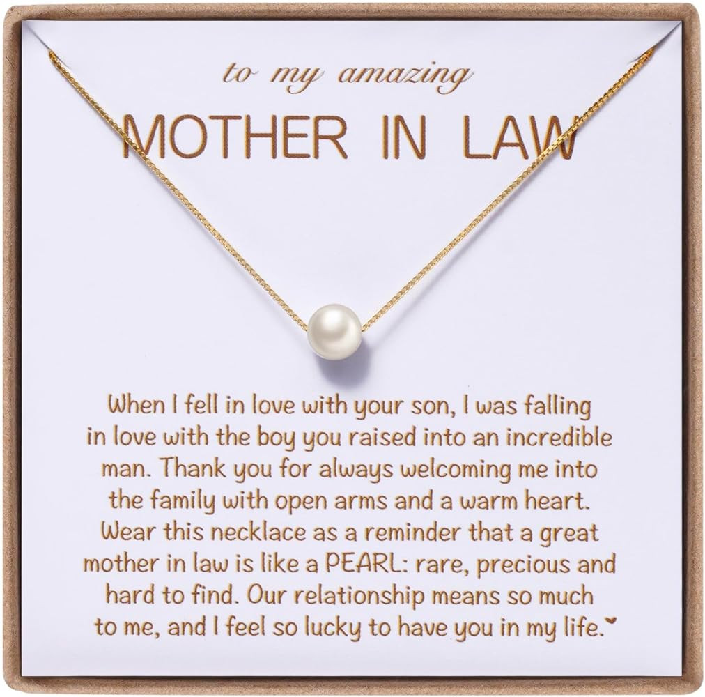 Mother in Law Pearl Gift, Wedding Day 8mm Single Pearl Pendant Necklace for New Mother-in-law, Af... | Amazon (US)