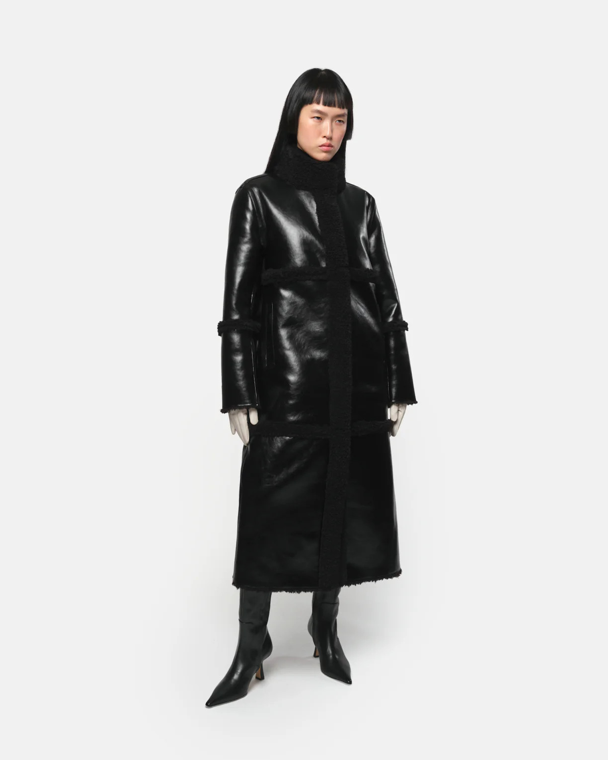 Tilly Mixed Media Coat in Noir | Apparis