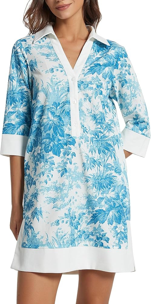 Kedera Women Botton Shirt Dress V Neck Short Sleeves Summer Casual Work Shift Tunic Dress with Po... | Amazon (US)