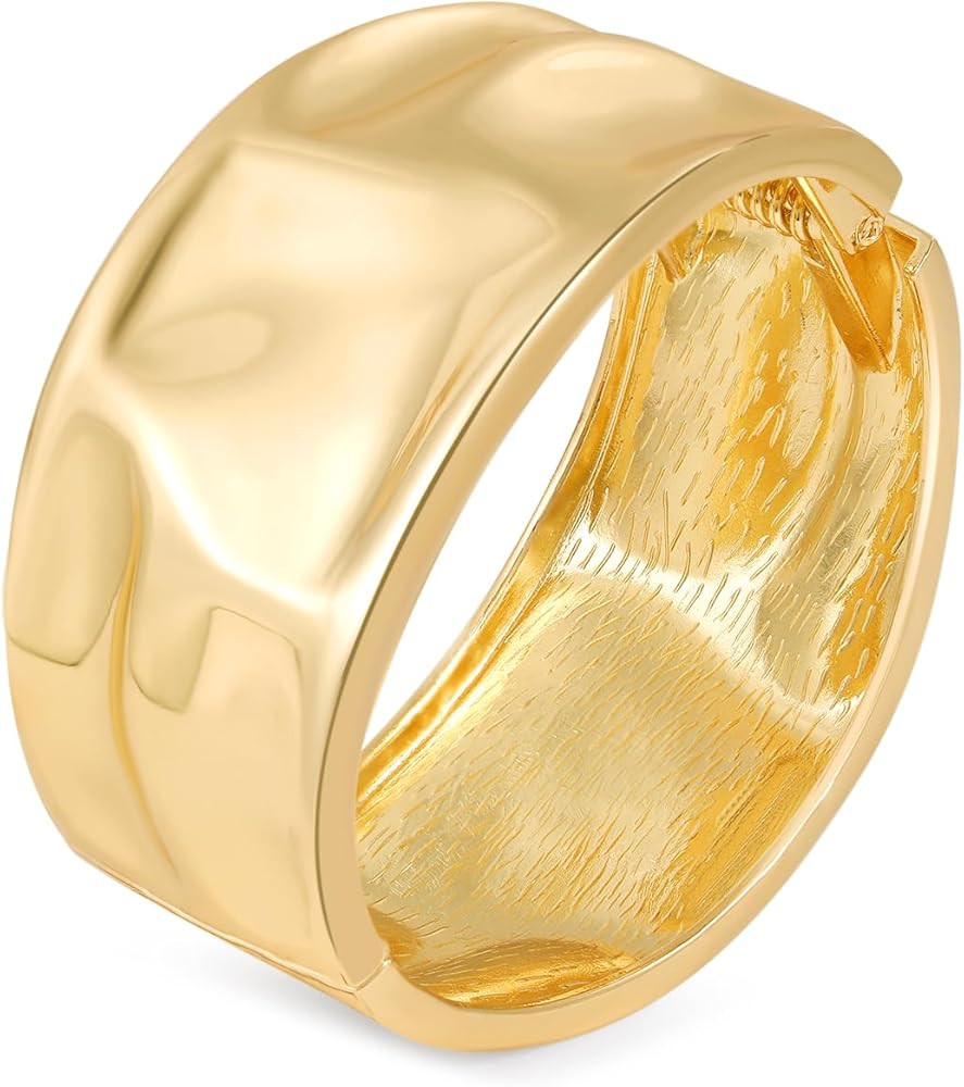 Bangle Bracelets for Women | 14K Gold Plated Trendy Wide Bracelets | Hinged Arm Cuff Bangles Chun... | Amazon (US)