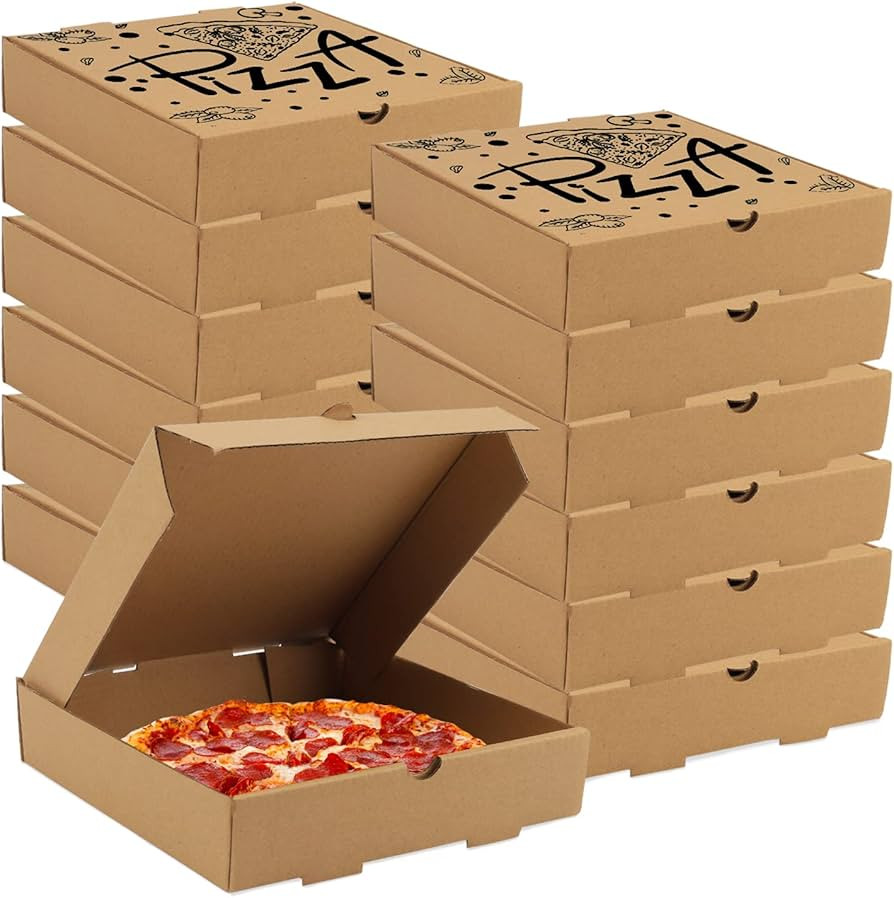 15 Pcs Pizza Boxes, 7.3 x 7.3 x 1.6" Kraft Corrugated Pizza Boxes Cardboard Boxes Take Out Contai... | Amazon (US)