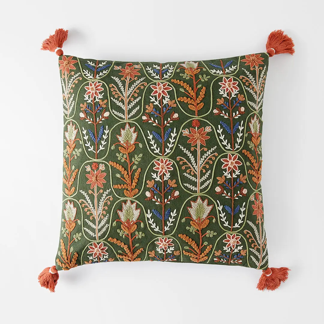 Botany Embroidered Cushion - Sage/Multi | Bed Bath N' Table