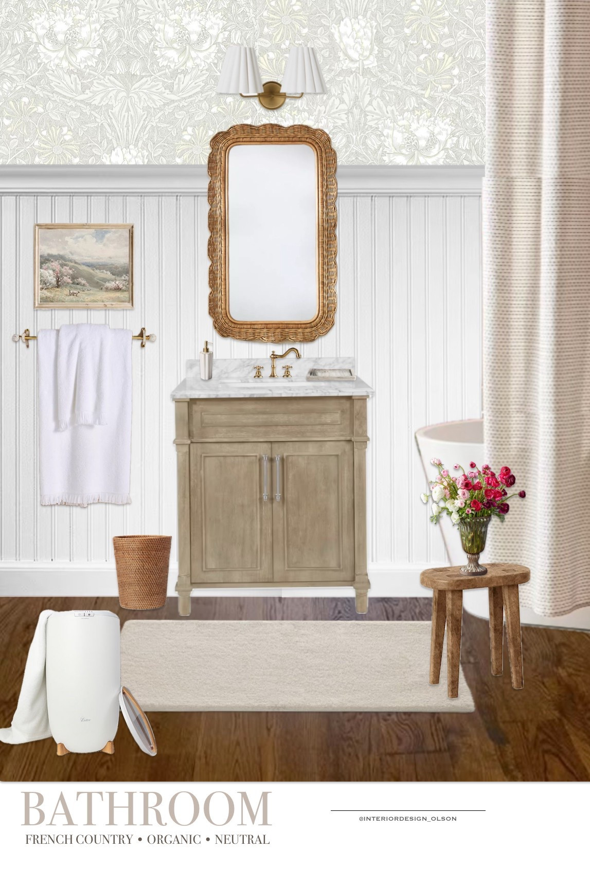 Neutral French Country Bathroom Design
This cozy and organic bathroom design features warm wood tones, a scalloped mirror, floral wallpaper, and timeless French country charm. I’ve linked all the sources to help you recreate this calming space—from the vintage-inspired vanity to the soft, textured shower curtain and bathroom essentials. Perfect for lovers of neutral home decor and cottagecore style!

Shop the full look now on my LTK!

#FrenchCountryBathroom #NeutralBathroomDecor #OrganicBathroomDesign #CottagecoreBathroom #LTKBathroom #McGeeAndCoStyle #BathroomInspo #BathroomRemodel #BathroomMoodBoard #TimelessHomeStyle #NeutralHomeVibes #InteriorDesignOlson #LTKHome #VintageInspiredDecor #RusticBathroomDesign #FarmhouseBathroom #WickerMirror #BathroomStyling #HomeDecorTrends

#LTKHome #LTKFamily