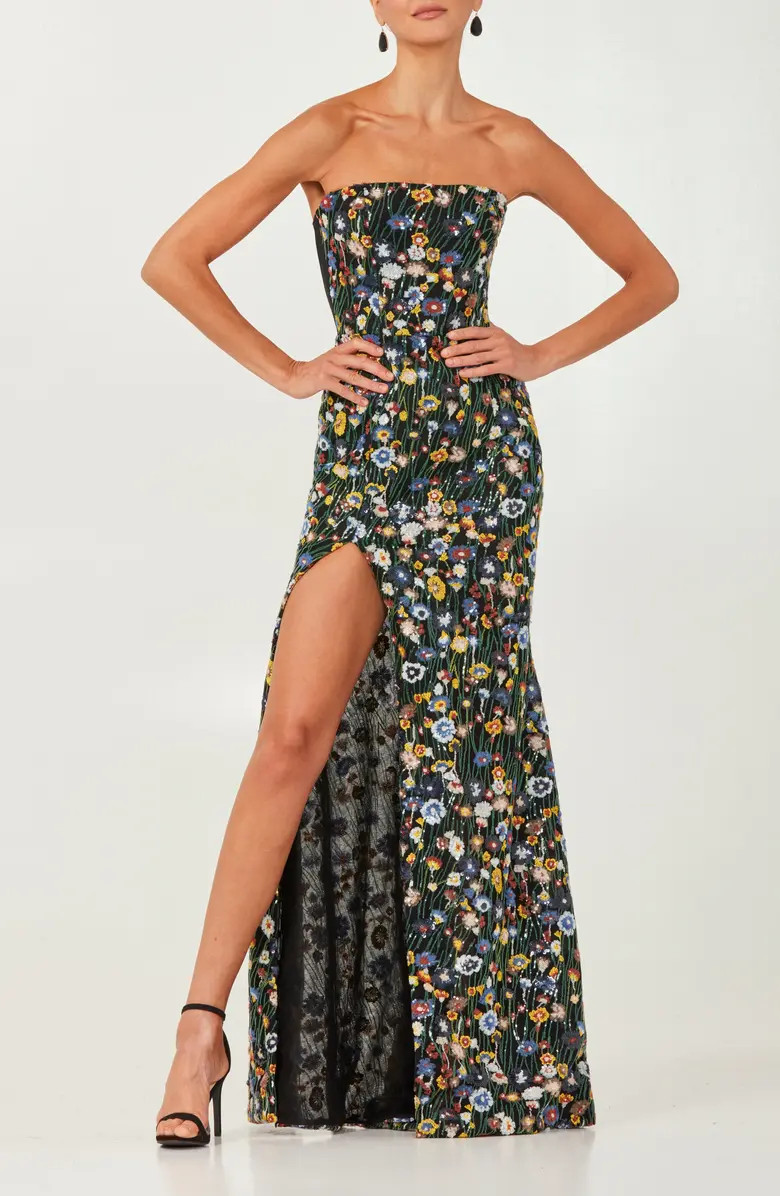 Ophelia Sequin Floral Strapless Gown | Nordstrom