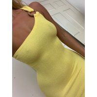 Asymmetric Ring Detail One Shoulder Mini Dress in Yellow Crinkle Stretch | Etsy (US)