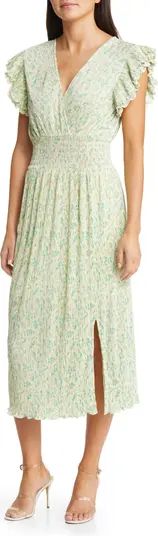 Flutter Sleeve Plissé Midi Dress | Nordstrom