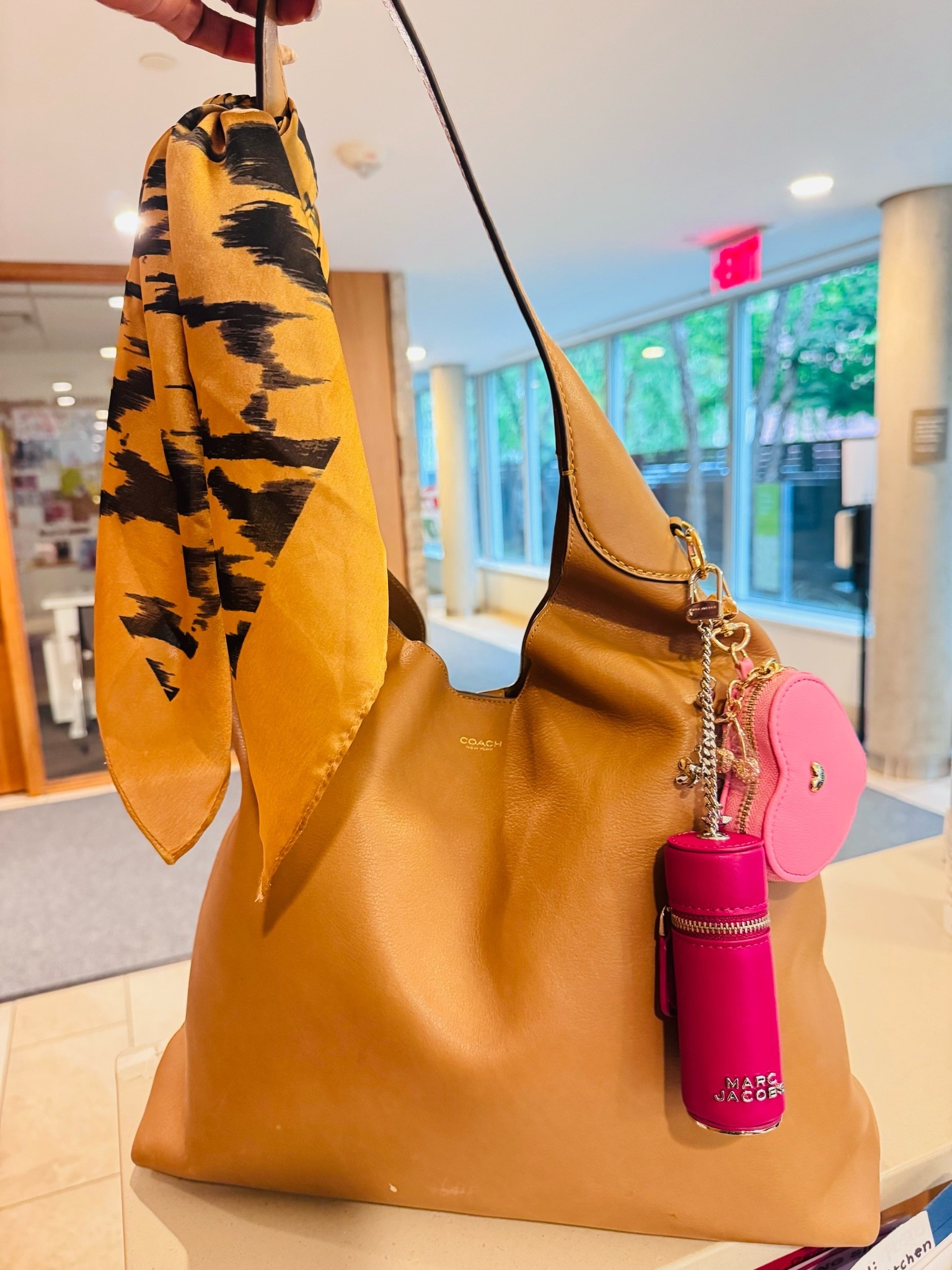 Bag of the day accessorized with the lipstick charm and a scarf and the day is set!

#LTKstyletip #LTKbag #LTKworkwear
