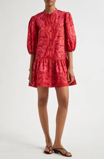 FARM Rio Olivia Puff Sleeve Drop Waist Cotton Minidress | Nordstrom | Nordstrom