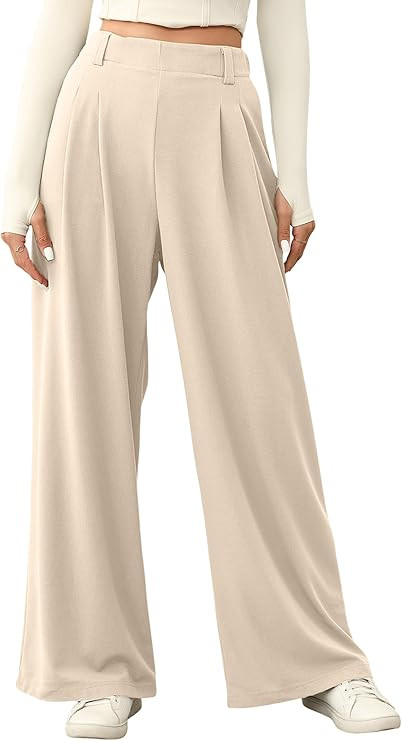 EVALESS Women's Wide Leg Pants Elastic High Waisted Waffle Knit Work Palazzo Pants Business Casua... | Amazon (US)