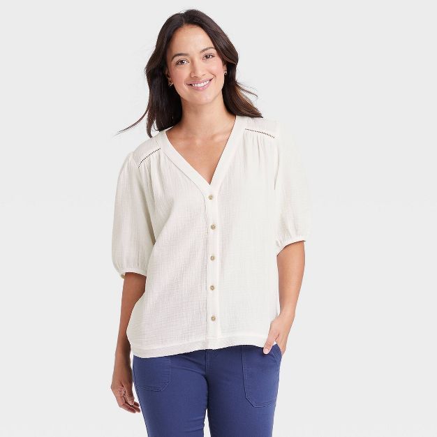 Women's Elbow Sleeve Gauze Button-Down Shirt - Knox Rose™ | Target