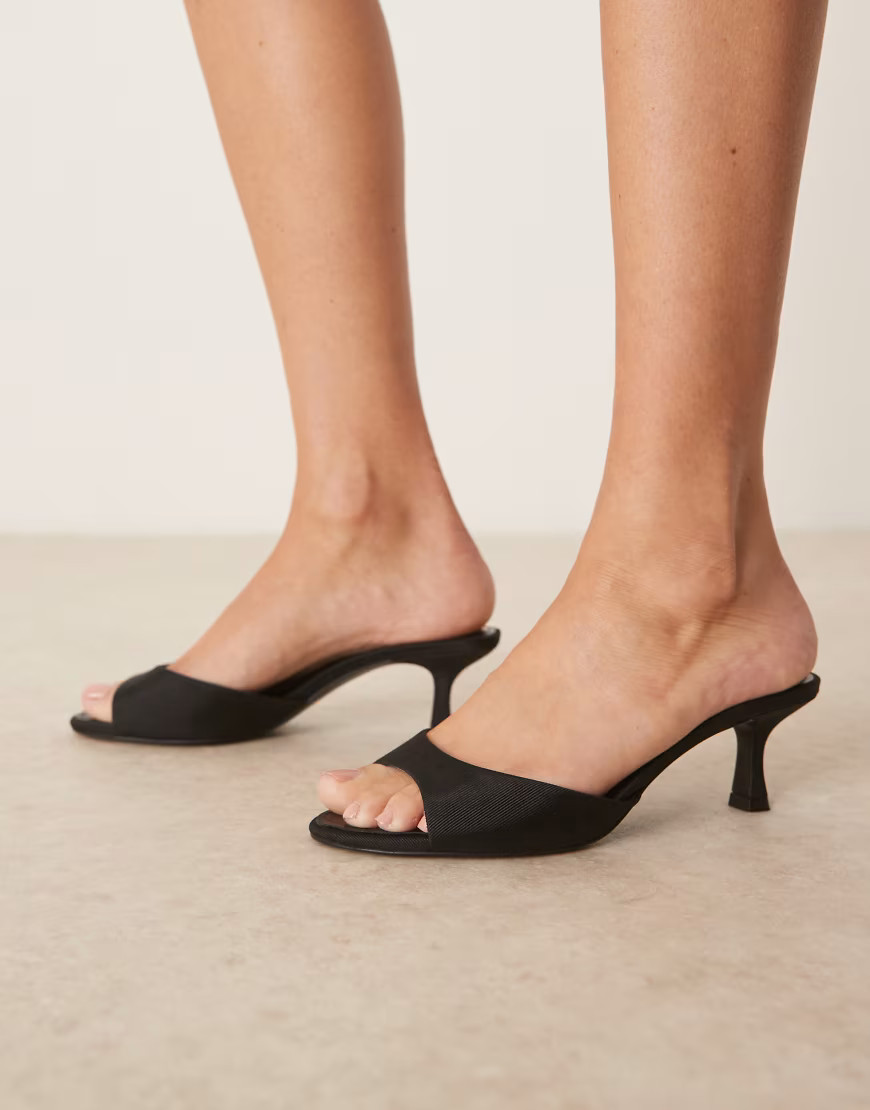 Mango satin finish heeled mule sandals in black | ASOS (Global)