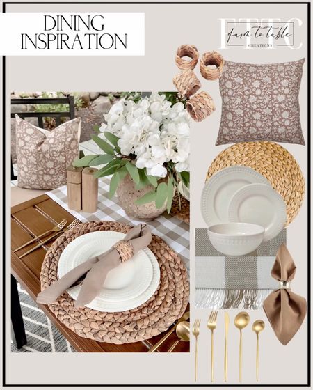 Dining Inspiration. Follow @farmtotablecreations on Instagram for more inspiration. Table Setting. Table decor. Checkered runner. Wicker Napkin Rings. Dinnerware. Colin & Finn pillow cover. Cloth Napkins. Gold Silverware. Amazon Home Finds. Amazon Must Haves



#LTKFind #LTKunder50 #LTKhome