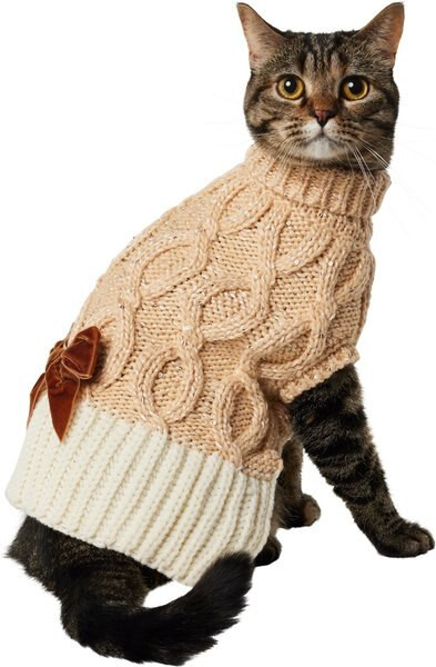Frisco Cable Knit Dog & Cat Sweater Dress with Velvet Bow | Chewy.com