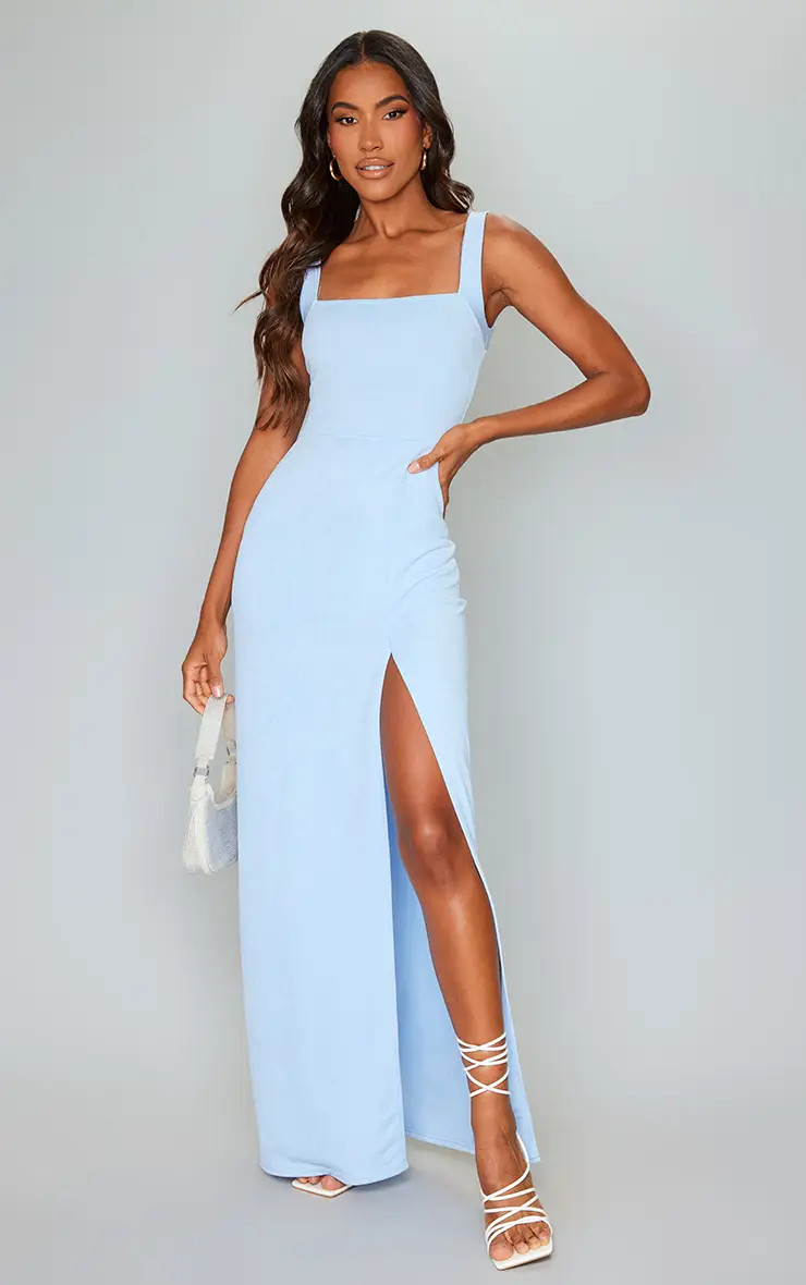 Dresses | Blue Straight Neck Maxi Dress | PrettyLittleThing | PrettyLittleThing UK