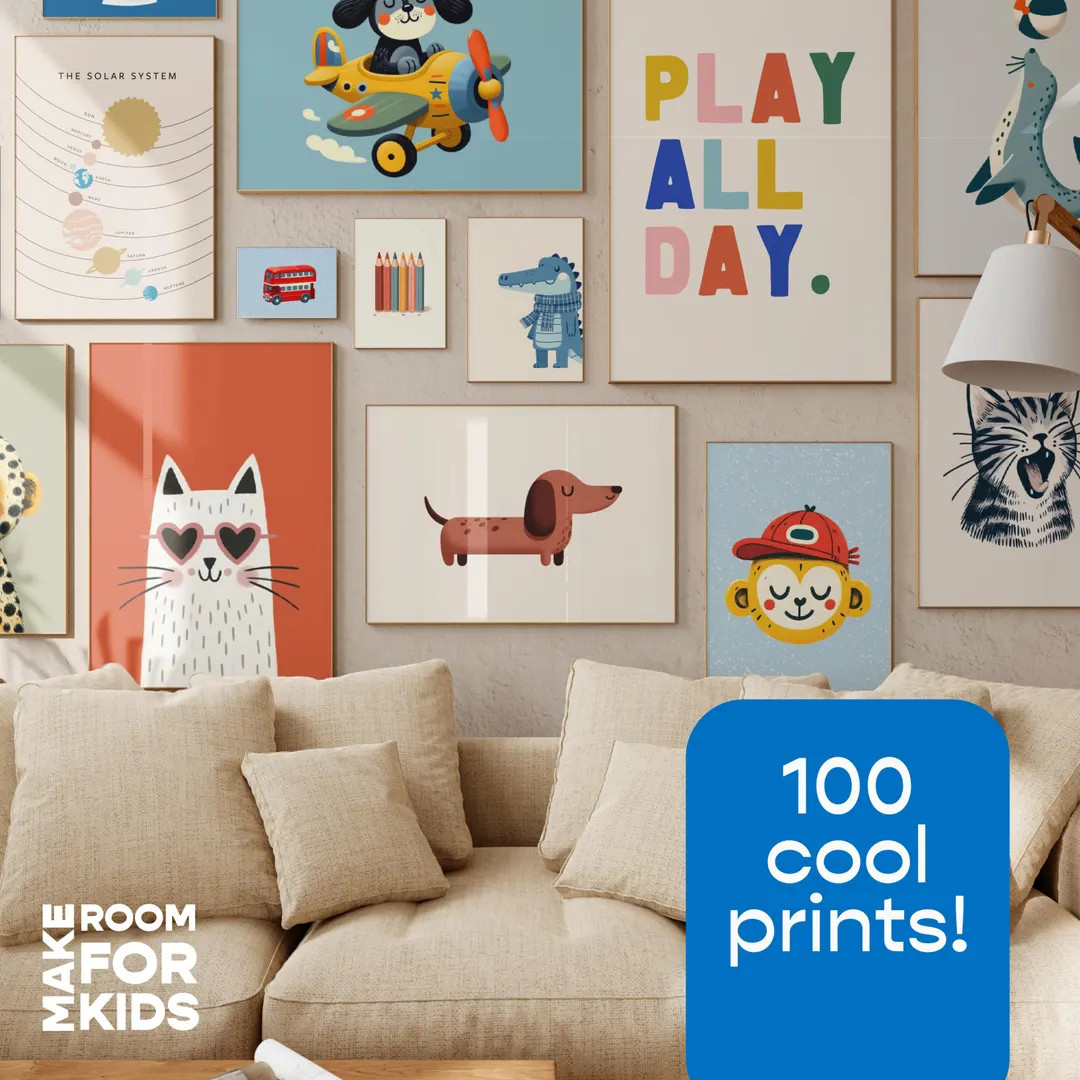 100 Kids Prints Bundle Boys Room Prints Eclectic Nursery Wall Art Set Boho Kids Room Decor Playro... | Etsy (US)