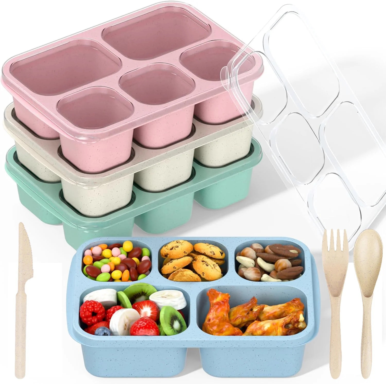 Bento Lunch Boxes, 4 Pack Bento Box, Reusable Lunch Box with 5 Compartments Meal Prep Containers ... | Walmart (US)