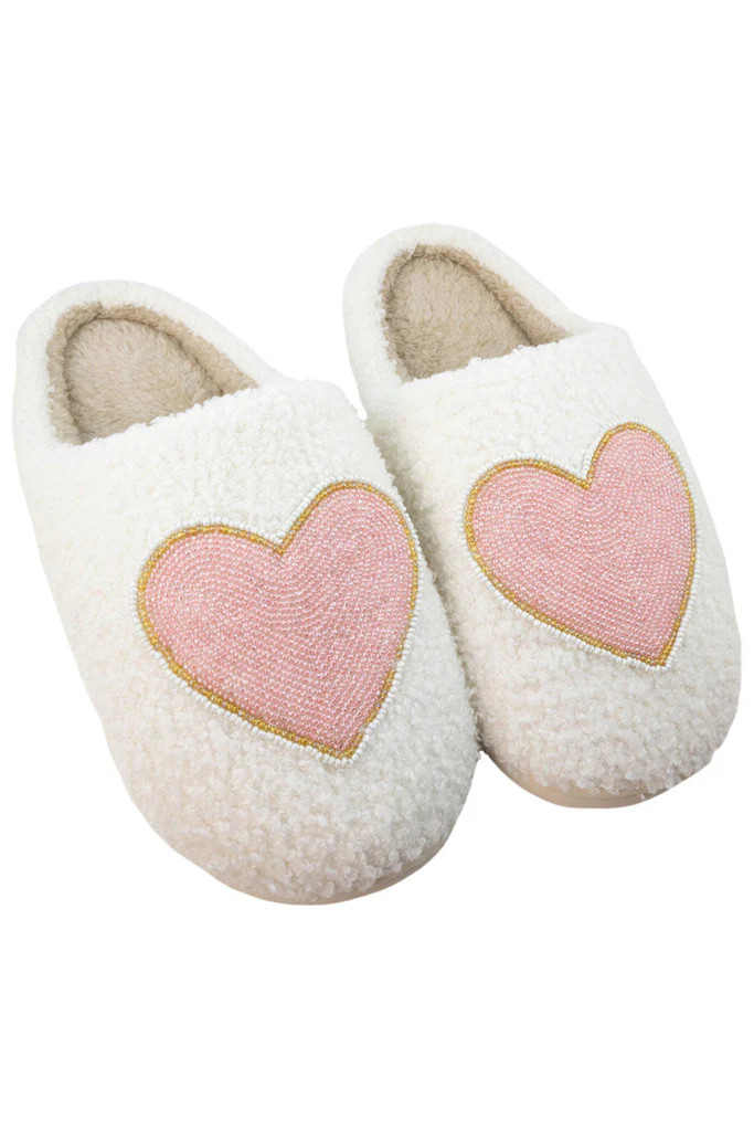 Beaded Pink & Gold Heart Women's House Slippers | Katydid.com