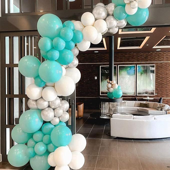 Teal White Balloon Garland Kit 134 Green Silver Latex Balloons Pastel Turquoise Blue Balloon Arch... | Amazon (US)