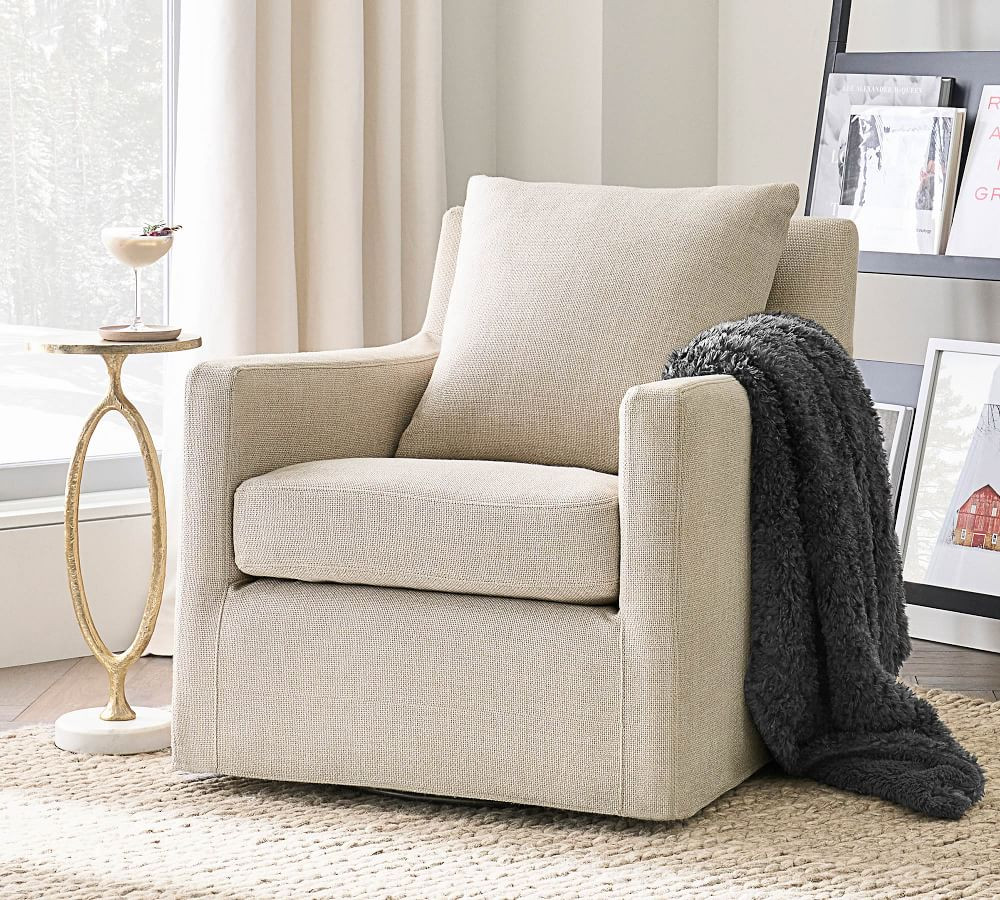 Ayden Square Arm Slipcovered Swivel Glider | Pottery Barn (US)