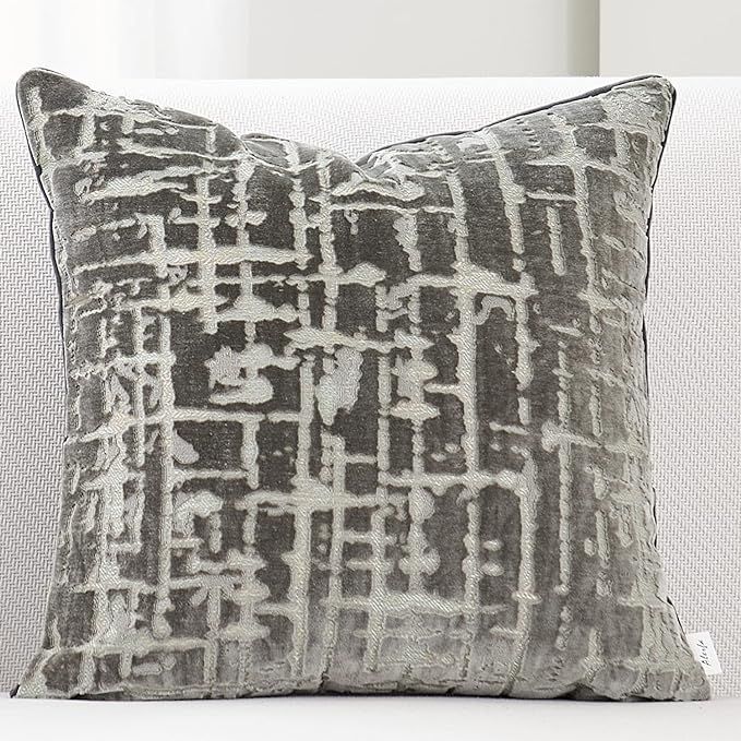 Alerfa 20 x 20 Inch Square Geometrical Plaid Striped Embroidery Cut Velvet Cushion Case Luxury Mo... | Amazon (US)