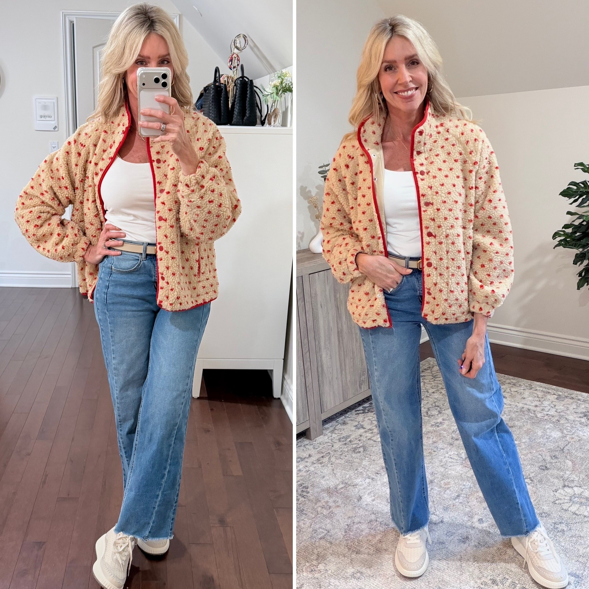 This Cozy fleece is perfect to wear right into spring. Comes in multiple colors and I’m wearing a small. It’s an oversized fit. Jeans are so comfy! Fit true to size.

#LTKOver40 #LTKootd #LTKValentine