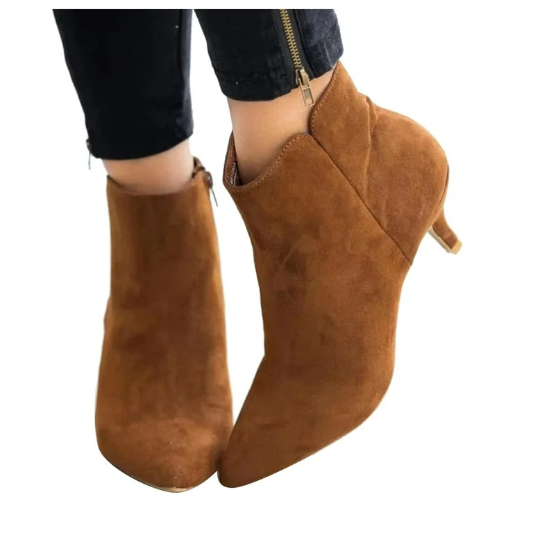 Mepaouo Womens Kitten Heel Ankle Boots Pointed Toe Suede Fall Winter Slip on Dress Chelsea Bootie... | Walmart (US)