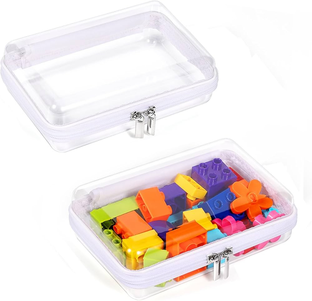 2 Pack Zippered Hard Pouch, Clear Plastic Storage Box Containers Small Toiletry Bag, Clear Hard S... | Amazon (US)