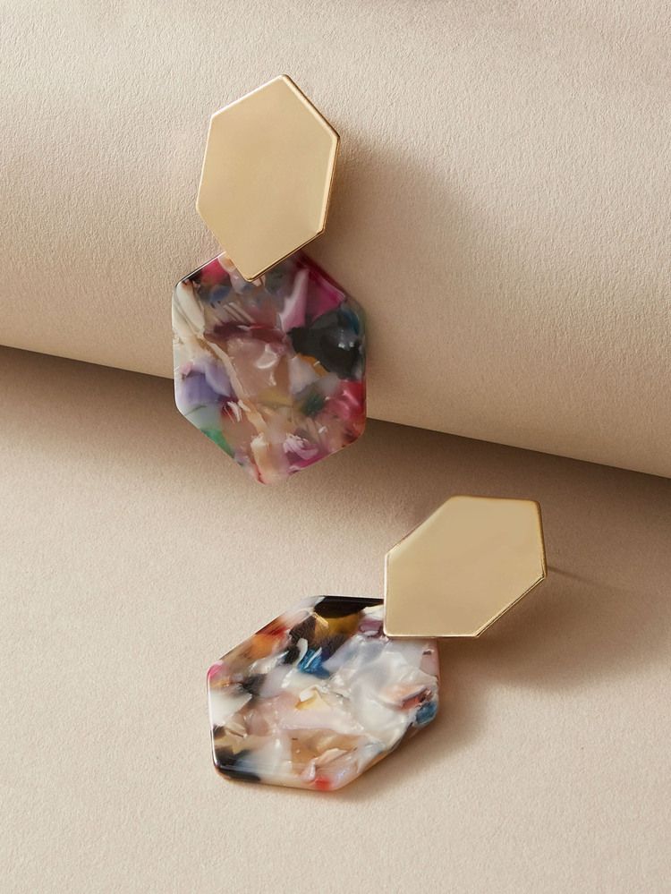 1pair Hexagon Design Earrings | SHEIN