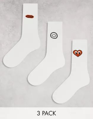 ASOS DESIGN 3 pack sports socks in off-white with embroidery detail | ASOS (Global)
