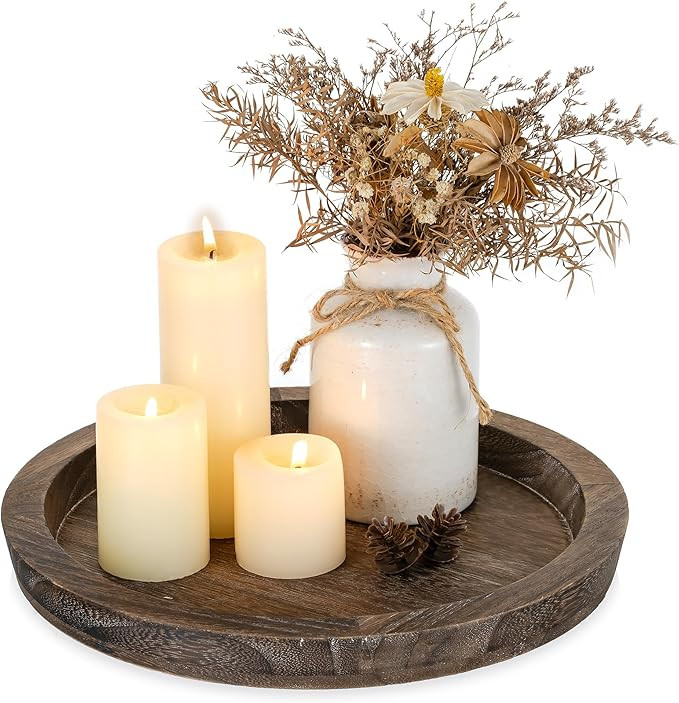 Romadedi Rustic Wooden Tray Candle Holder - Small Wood Decorative Plate Pillar Candle Tray for Fa... | Amazon (US)
