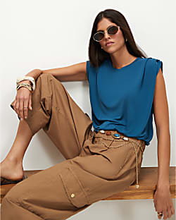 Blue Short Sleeve Bubble Hem Top | River Island UK & IE