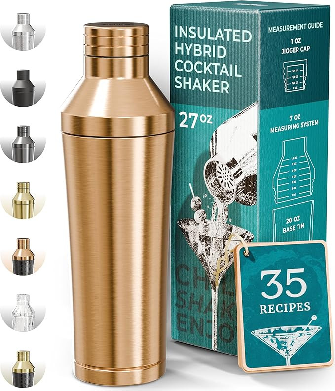 Insulated Cocktail Shaker Set | Double Wall Stainless Steel | Martini Shaker for Home Bar Bartend... | Amazon (US)