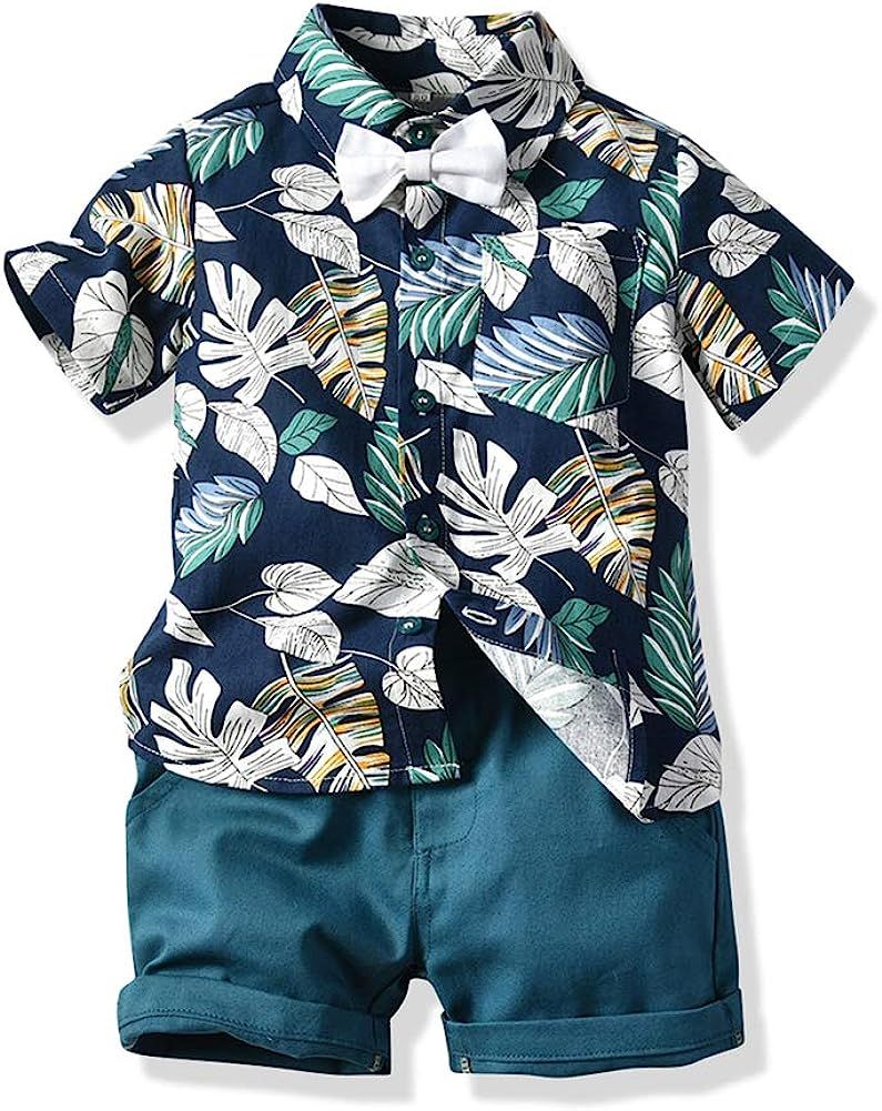 JunNeng Toddler Baby Boy Shorts Sets Hawaiian Outfit,Infant Kid Leave Floral Short Sleeve Shirt T... | Amazon (US)