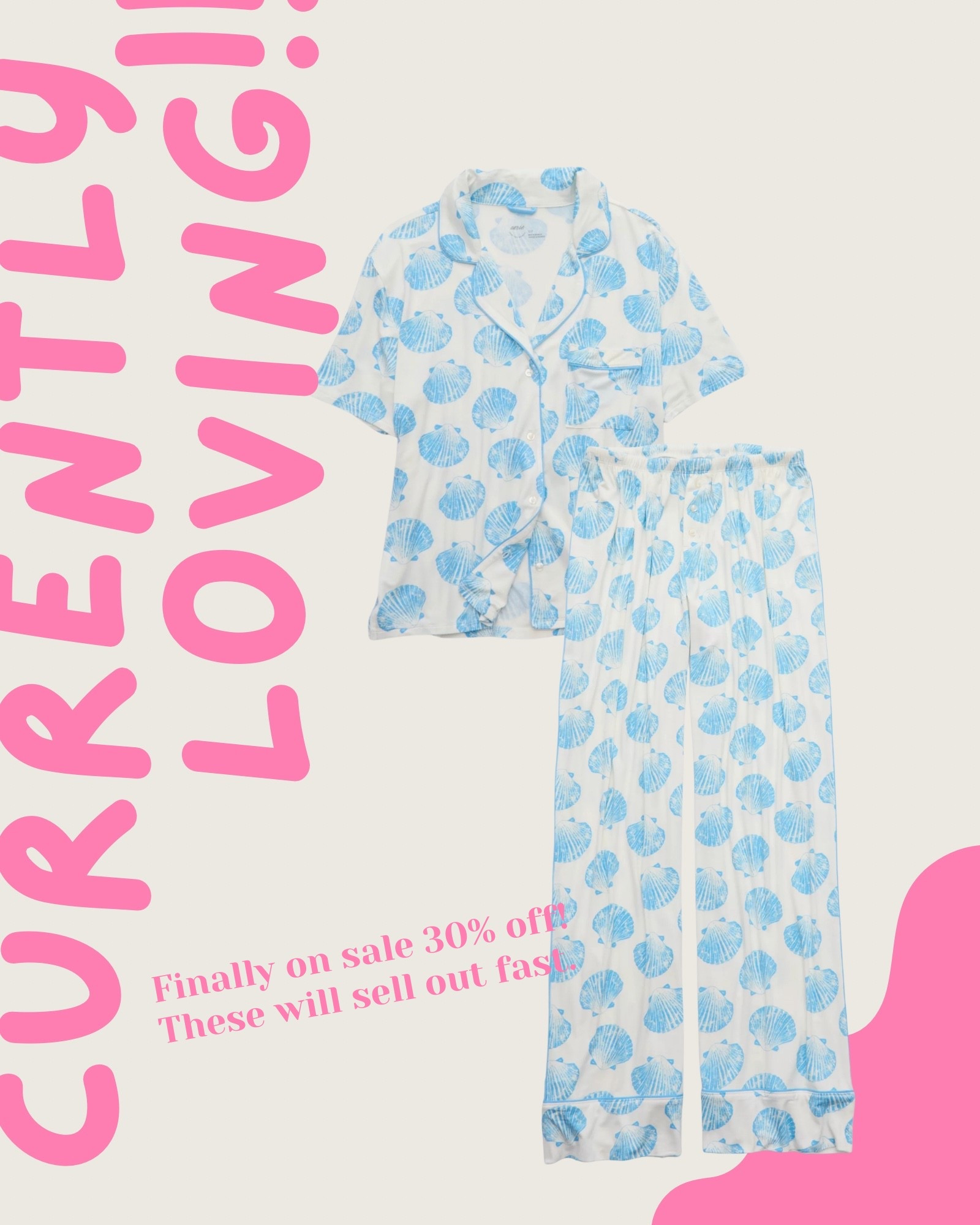 Shell pajamas finally on sale! These will sell out so fast to grab them quick if you’ve been eyeing them too. 

Spring pajamas 
Aerie 
Coastal style    

#LTKSaleAlert #LTKootd #LTKSeasonal